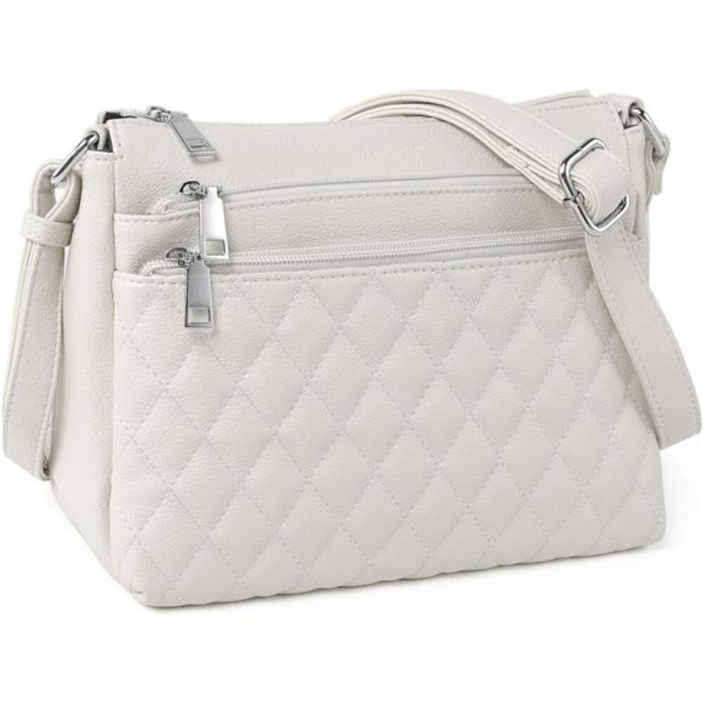Womens crossbody bag medium shoulder purse multi zipper pocket PU leather bag
